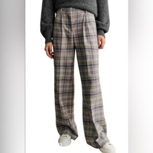 Sezane Checkered Trousers in Cream and Blue